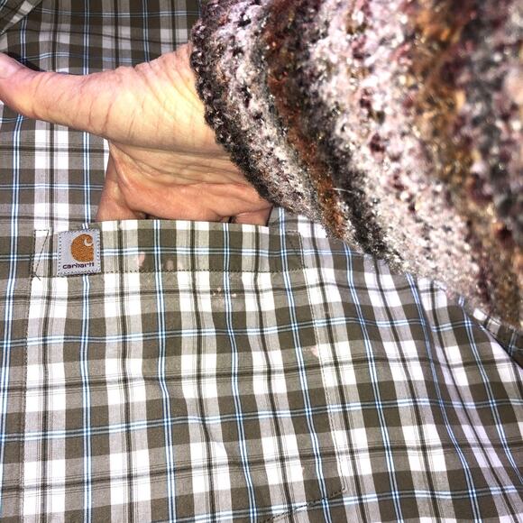 Carhartt Relax Fit Plaid Button Shirt Short Sleeve Olive Green White Mens Sz 3XL - Picture 4 of 11